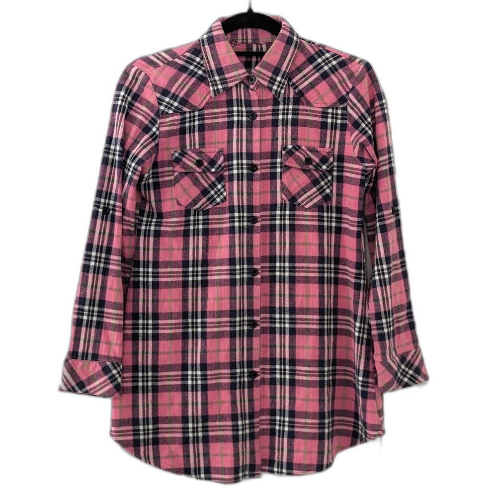 Cutest Western Style Flannel Pink & Black 100% Button Up Shirt, Sz. S (2-4)